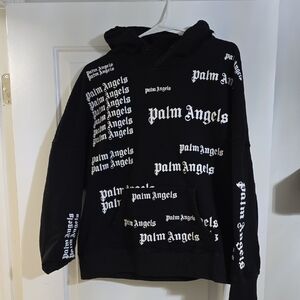 Palm Angels Black Hoodie with White Logo Print